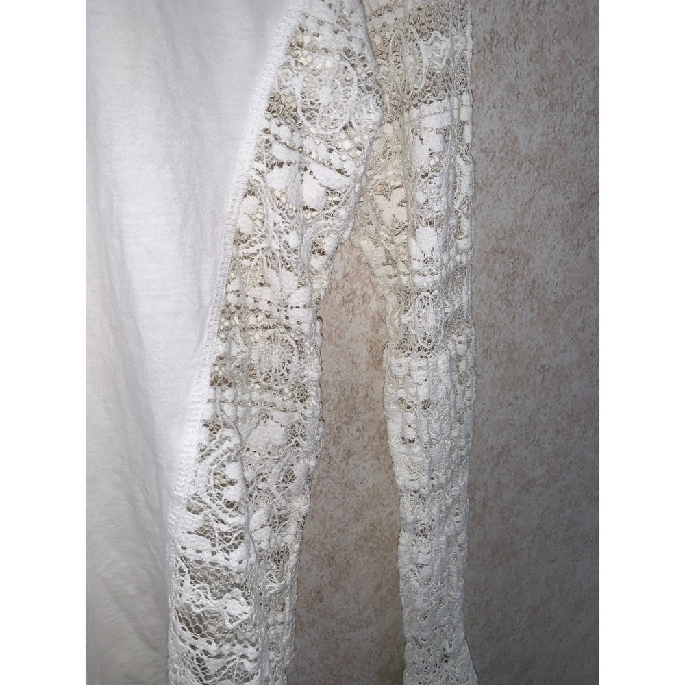 White Floral Lace Long Sleeve Top Mixed Media Scoop Neck High-Low Hem Womens M - Picture 5 of 12